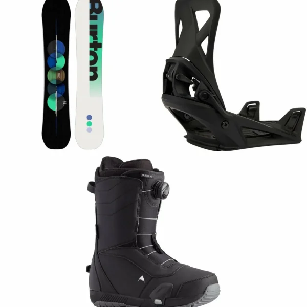 Burton Custom Flying V Snowboard + Step On Snowboard Bindings + Ruler Step On Snowboard Boots 2025