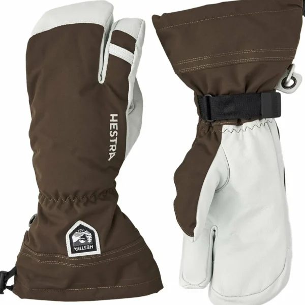Women Hestra Army Leather Heli Ski 3-Finger Mittens