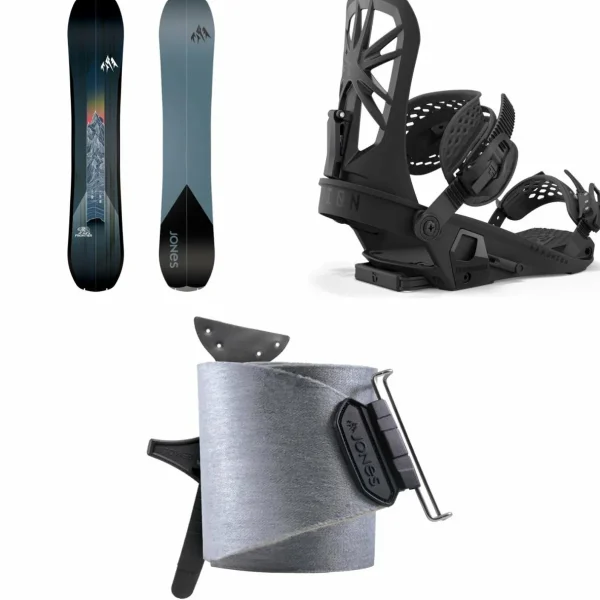 Jones Frontier Splitboard + Union Explorer Splitboard Bindings  + Nomad Universal Tail Clip Splitboard Skins 2025