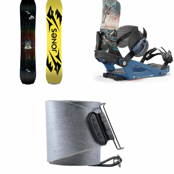 Jones Mountain Twin Splitboard + Union Charger Pro Splitboard Bindings + Nomad Pro Quick Tension Tail Clip Splitboard Skins 2025