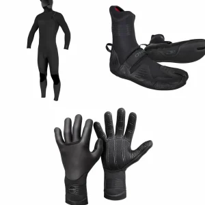 O'Neill 4/3+ Hyperfreak Chest Zip Hooded Wetsuit + 3/2 Psycho Tech Split Toe Wetsuit Boots + 3mm Psycho Tech Gloves