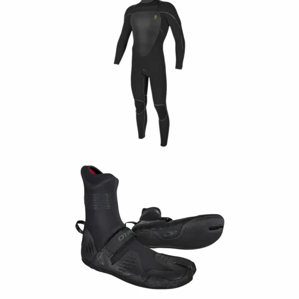 O'Neill 4.5/3.5 Mutant Legend Chest Zip Hooded Wetsuit + 3/2 Psycho Tech Split Toe Wetsuit Boots
