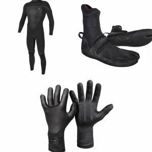 O'Neill 4.5/3.5 Mutant Legend Chest Zip Hooded Wetsuit + 3/2 Psycho Tech Split Toe Wetsuit Boots + 3mm Psycho Tech Gloves