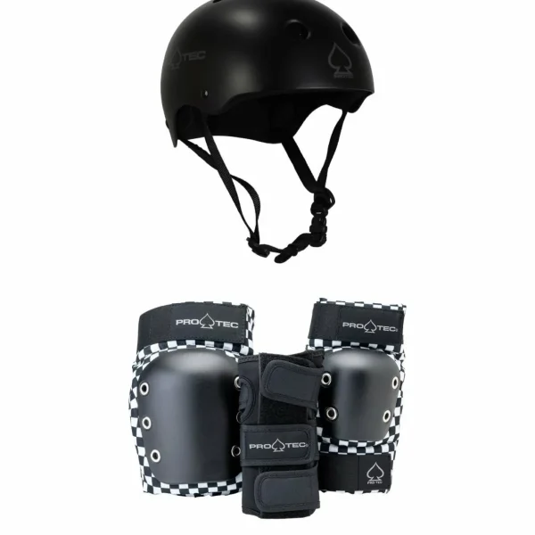 Pro-Tec Classic Skate Skateboard Helmet + Street Gear Junior Open Back Skateboard Pads