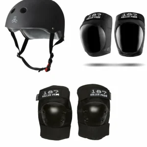 Triple 8 The Certified Sweatsaver Skateboard Helmet + 187 Pro Skateboard Knee Pads + 187 Pro Skateboard Elbow Pads