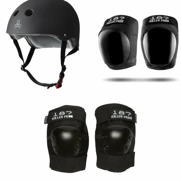 Triple 8 The Certified Sweatsaver Skateboard Helmet + 187 Pro Skateboard Knee Pads + 187 Pro Skateboard Elbow Pads