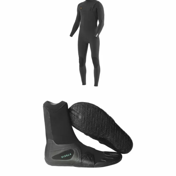 Vissla 7 Seas 4/3 Chest Zip Wetsuit + 7 Seas 3mm  Split Toe Wetsuit Boots