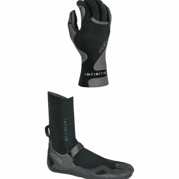 XCEL 3mm Infiniti 5-Finger Wetsuit Gloves + 3mm Infiniti Split Toe Wetsuit Boots
